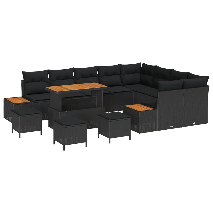 Ensemble de canapé de jardin 13 pcs Noir Poly rotin - 2