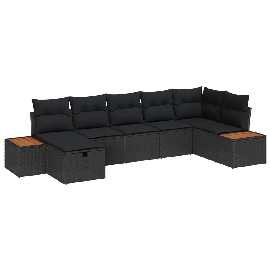 Ensemble de canapé de jardin 7 pcs Noir Poly rotin - 2