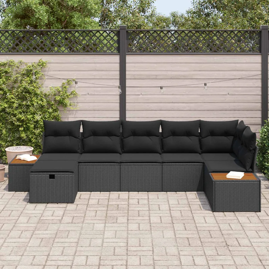 Ensemble de canapé de jardin 7 pcs Noir Poly rotin - 3