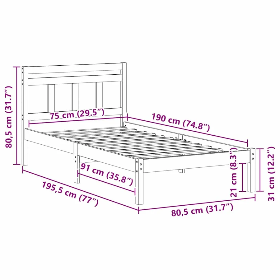 Cadre de lit Marron 75 x 190 cm Pin massif - 8