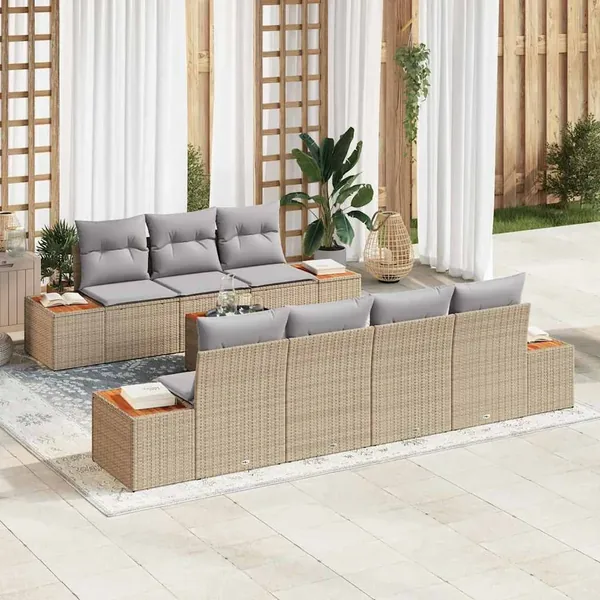 Ensemble de canapé de jardin 8 pcs Beige Poly rotin