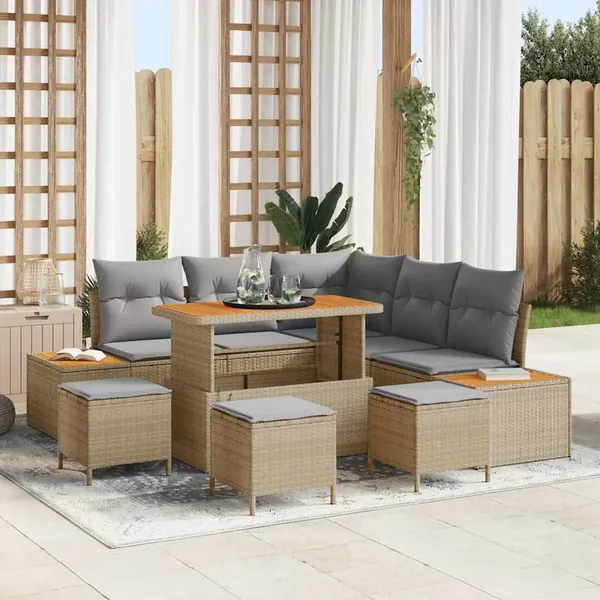 Ensemble de canapé de jardin 9 pcs Beige Poly rotin