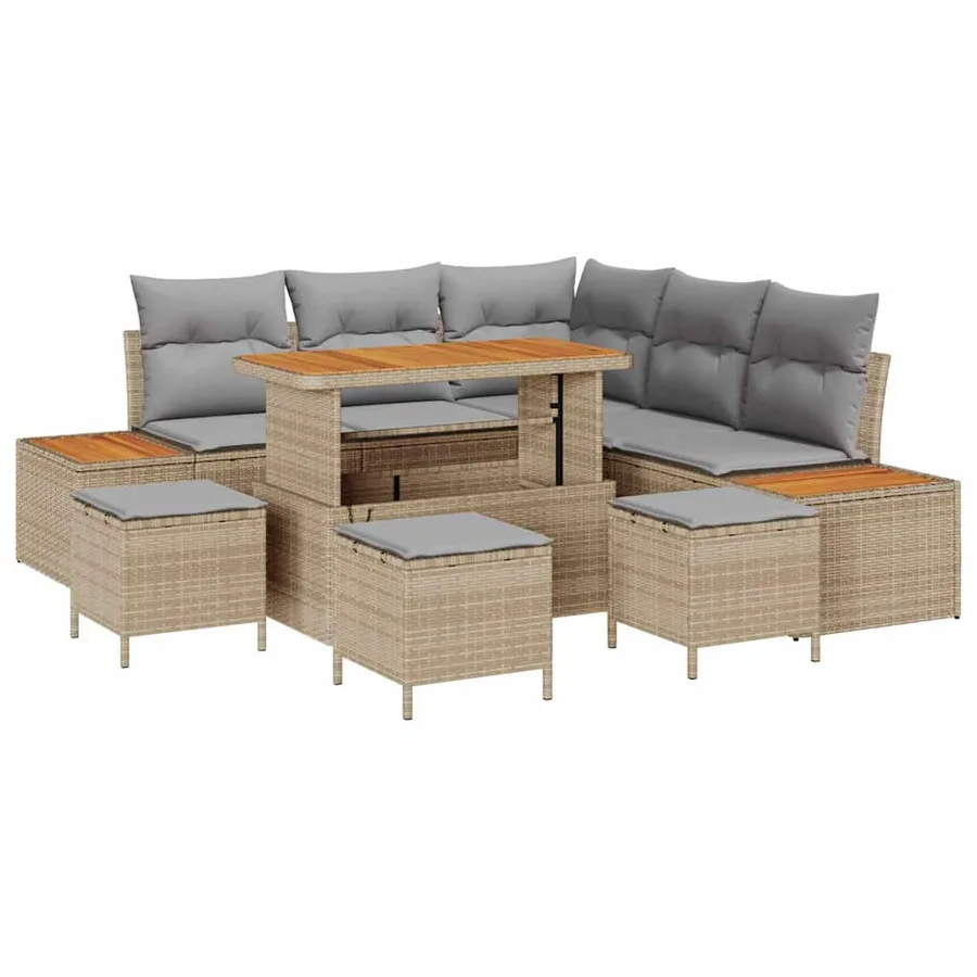 Ensemble de canapé de jardin 9 pcs Beige Poly rotin - 2
