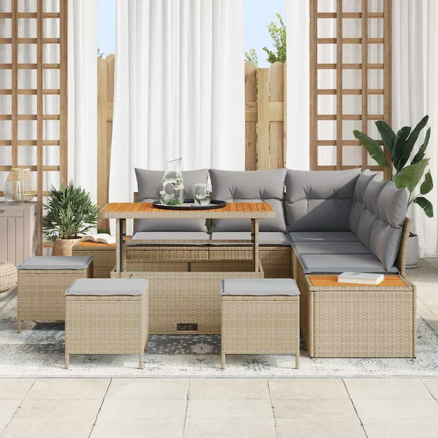 Ensemble de canapé de jardin 9 pcs Beige Poly rotin - 3