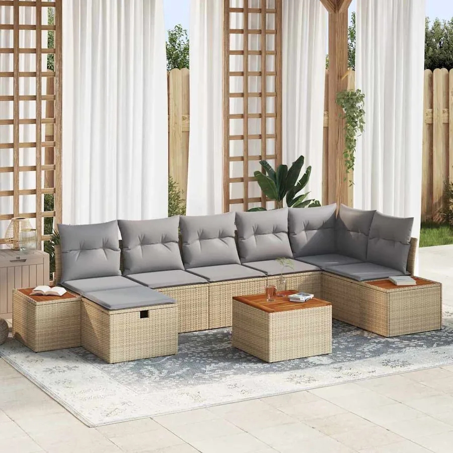 Ensemble de canapé de jardin 8 pcs Beige Poly rotin
