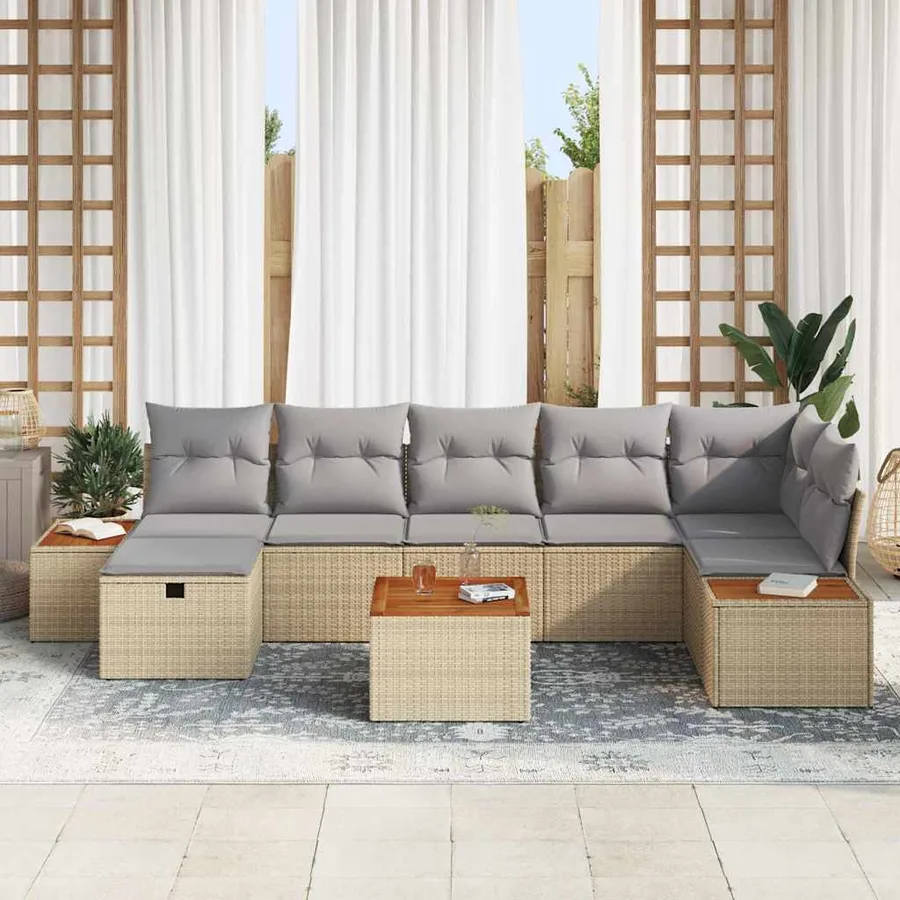 Ensemble de canapé de jardin 8 pcs Beige Poly rotin - 3
