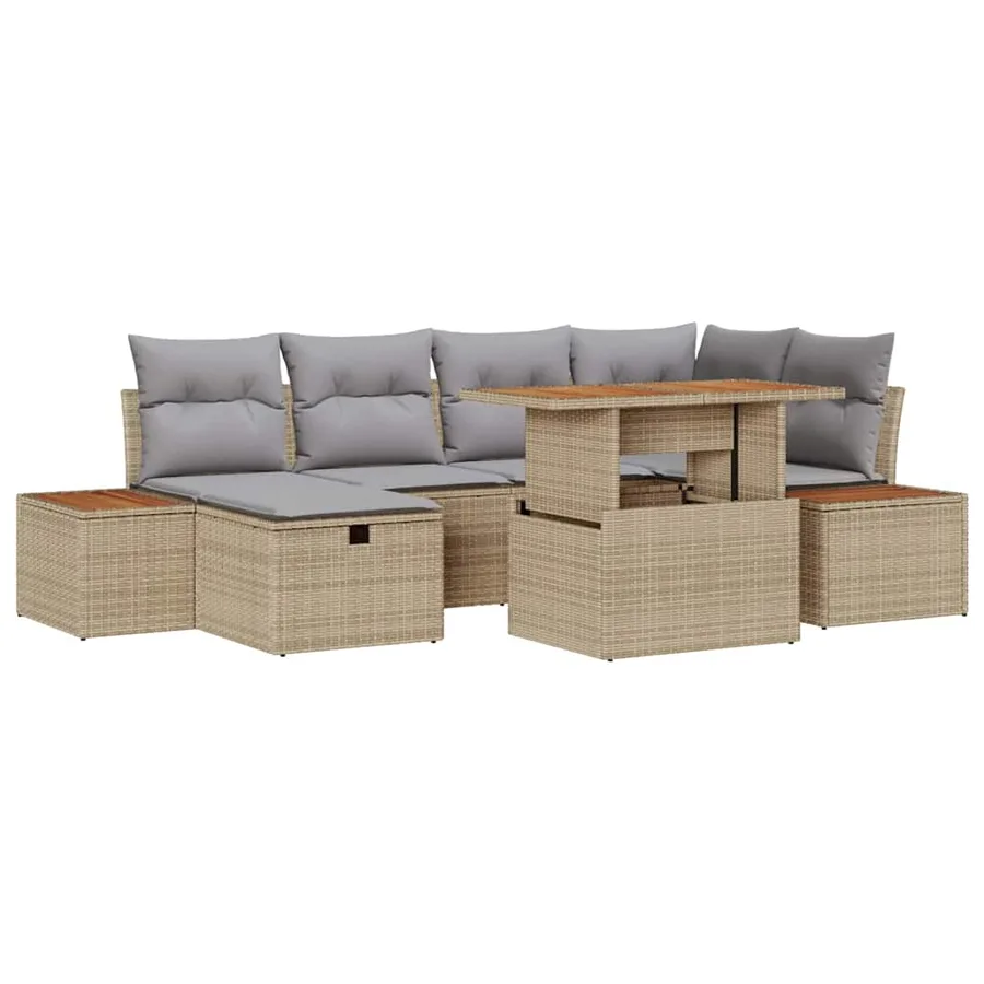 Ensemble de canapé de jardin 7 pcs Beige polyrotin - 2