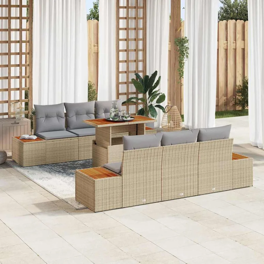 Ensemble de canapé de jardin 7 pcs Beige Poly rotin