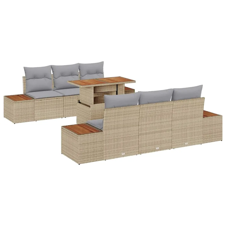 Ensemble de canapé de jardin 7 pcs Beige Poly rotin - 2