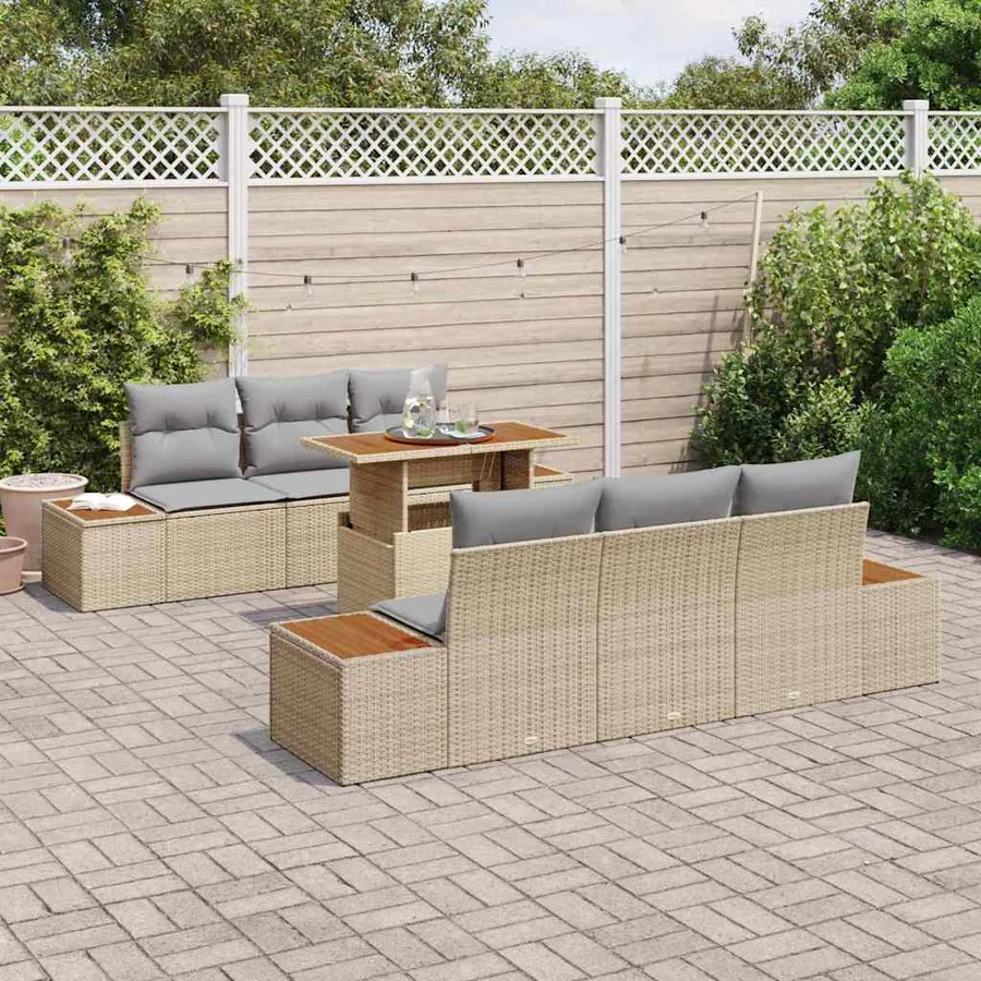 Ensemble de canapé de jardin 7 pcs Beige Poly rotin - 3