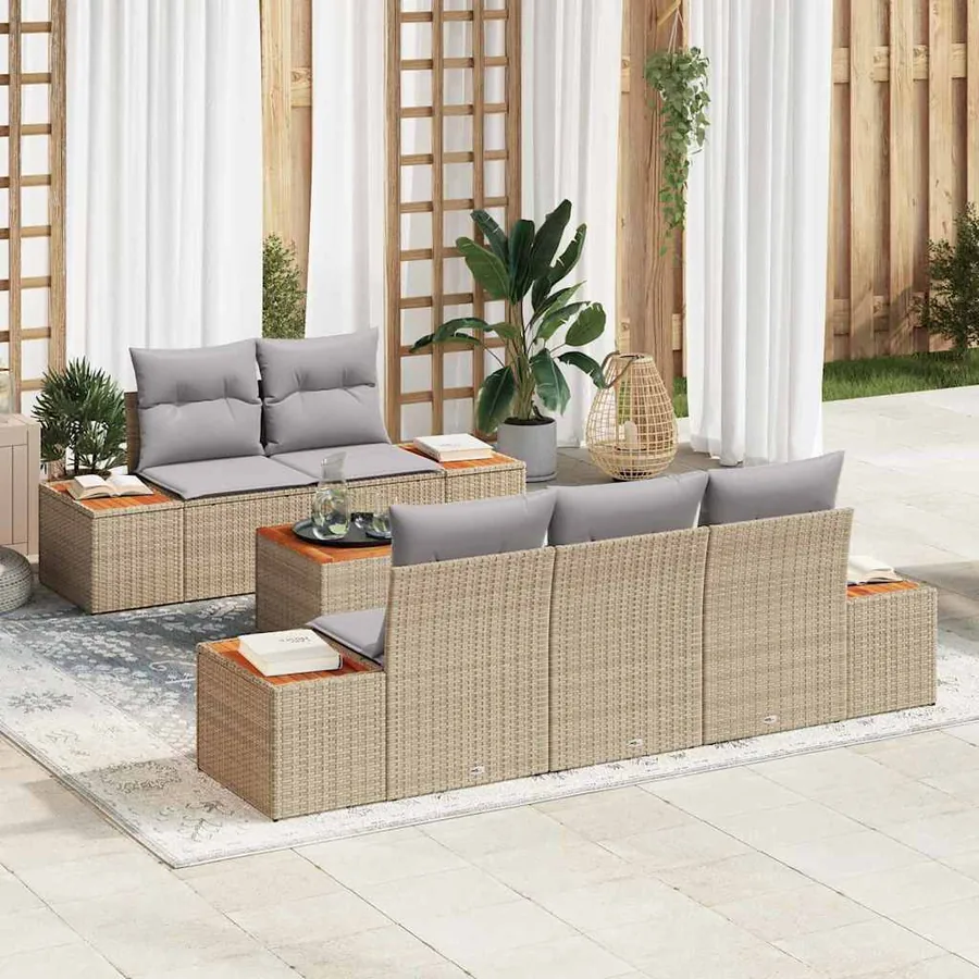 Ensemble de canapé de jardin 6 pcs Beige Poly rotin
