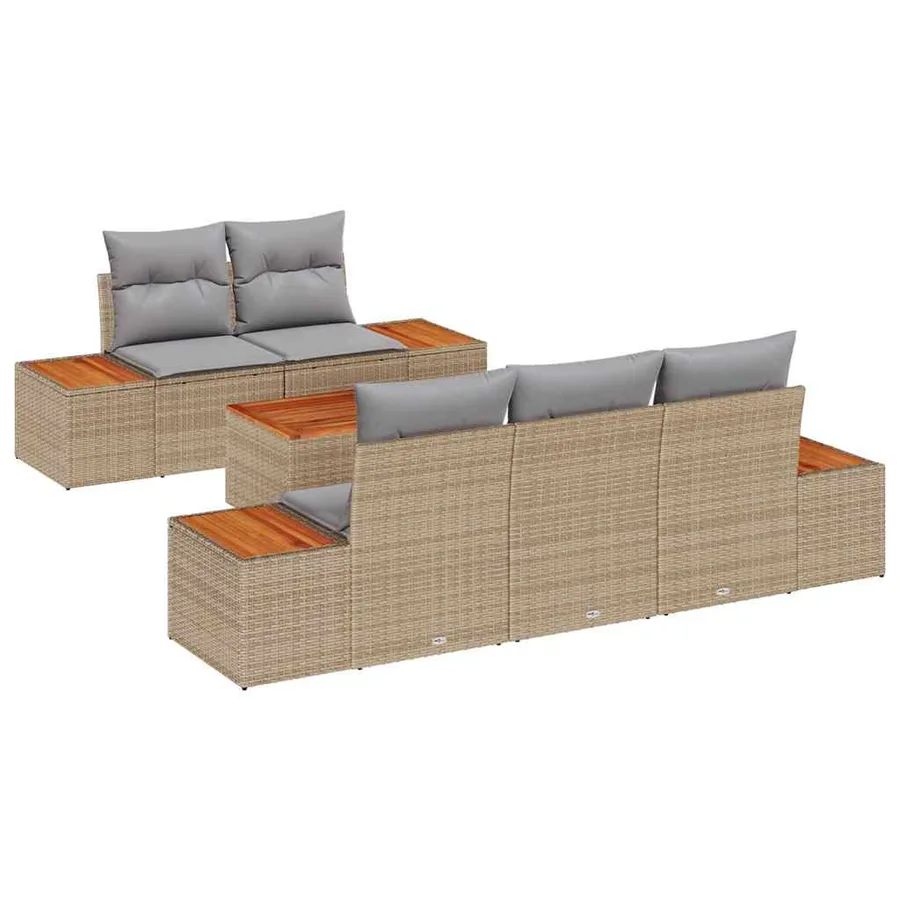 Ensemble de canapé de jardin 6 pcs Beige Poly rotin - 2