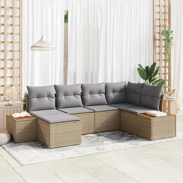 Ensemble de canapé de jardin 7 pcs Beige et Gris clair