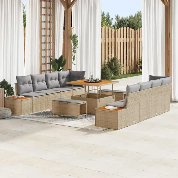 Ensemble de canapé de jardin 11 pcs Beige Poly rotin