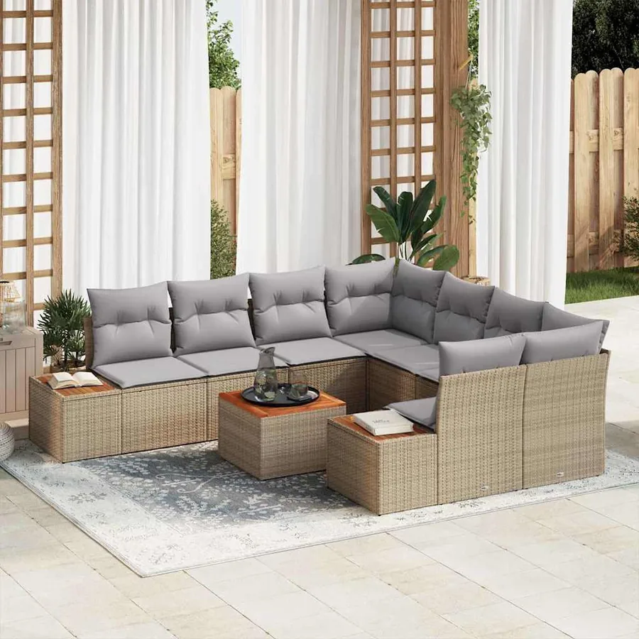Ensemble de canapé de jardin 9 pcs Beige Poly rotin