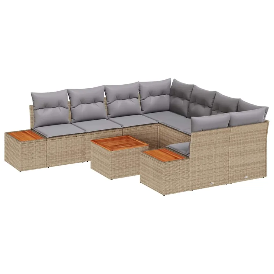 Ensemble de canapé de jardin 9 pcs Beige Poly rotin - 2