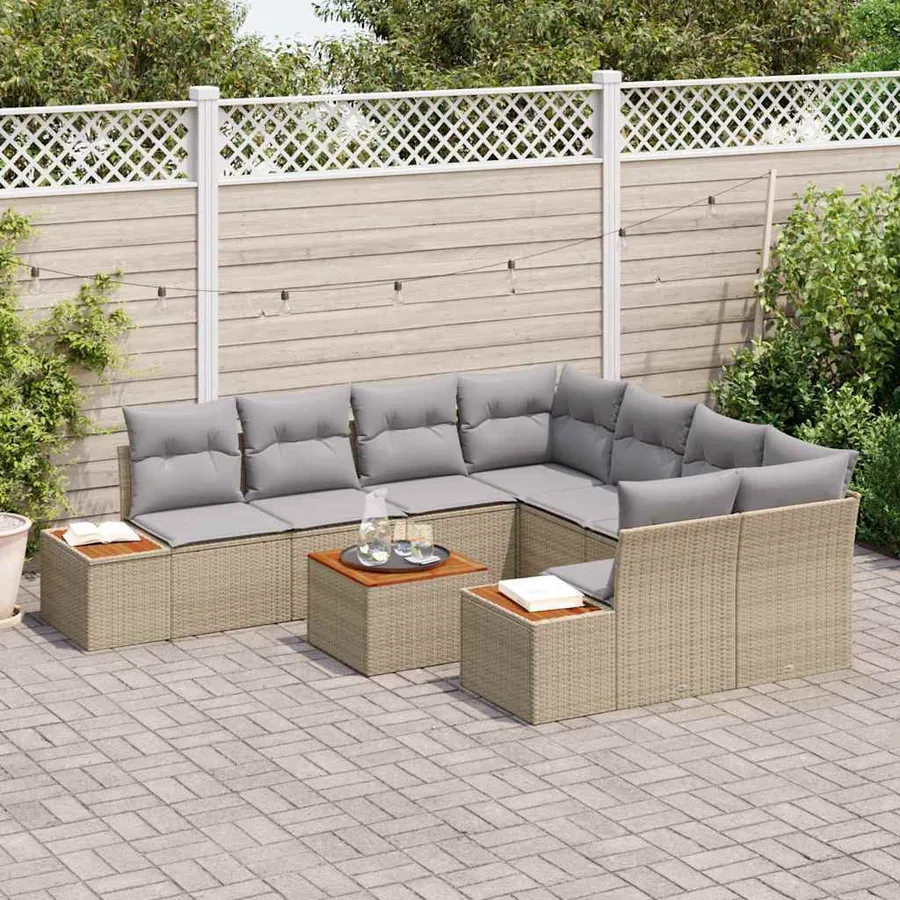 Ensemble de canapé de jardin 9 pcs Beige Poly rotin - 3