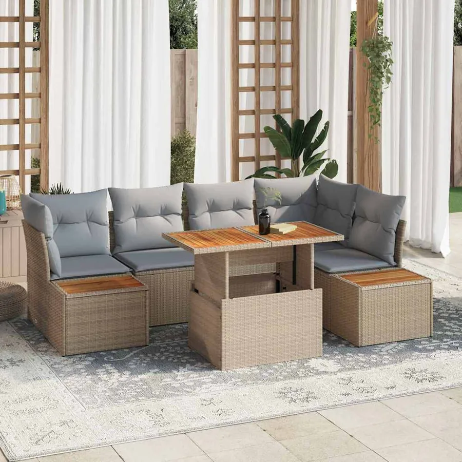 Ensemble de canapé de jardin 10 pcs Beige Poly rotin