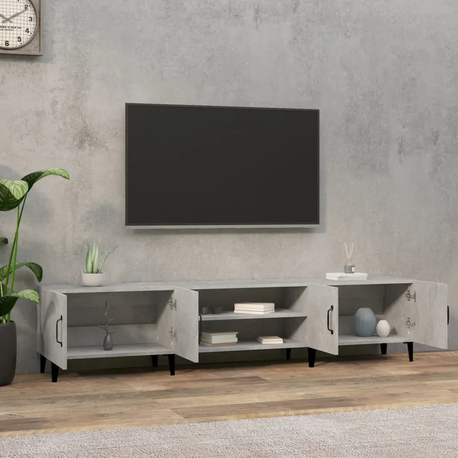 Meuble TV gris béton 180x31,5x40 cm bois d'ingénierie - 3