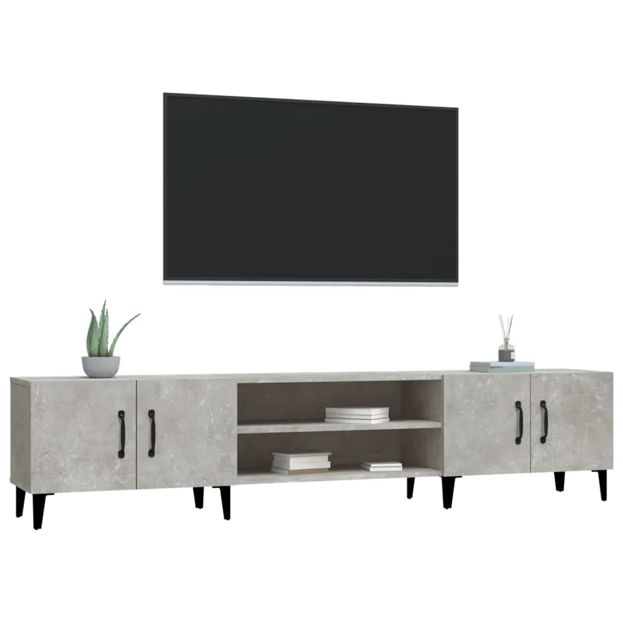 Meuble TV gris béton 180x31,5x40 cm bois d'ingénierie - 4