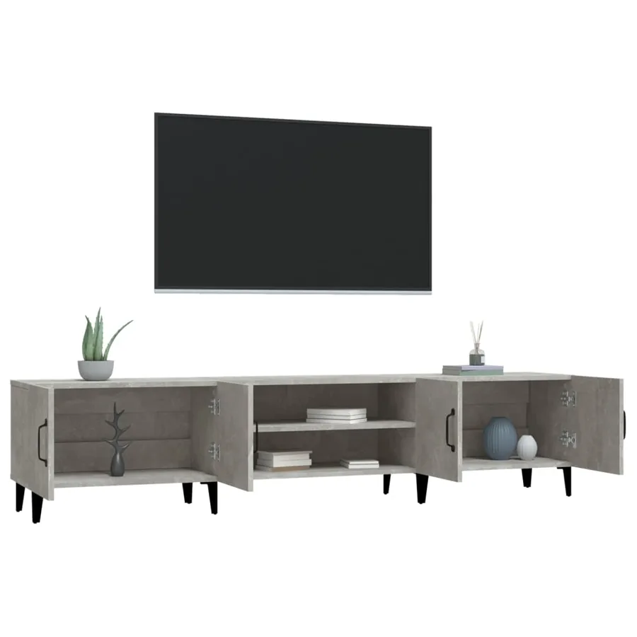 Meuble TV gris béton 180x31,5x40 cm bois d'ingénierie - 5