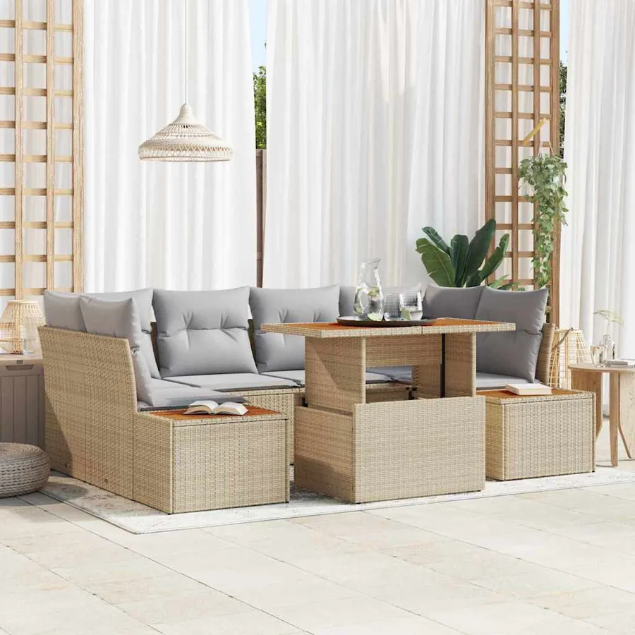 Ensemble de canapé de jardin 7 pcs Beige Poly rotin