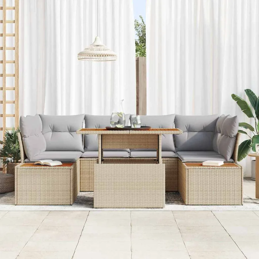 Ensemble de canapé de jardin 7 pcs Beige Poly rotin - 3