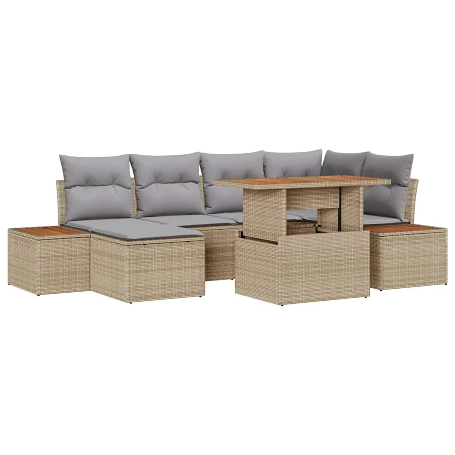 Ensemble de canapé de jardin 7 pcs Beige Poly rotin - 2