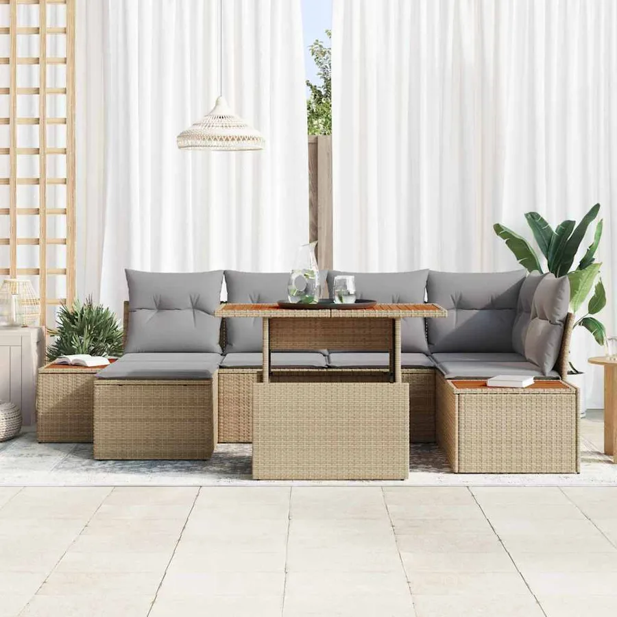 Ensemble de canapé de jardin 7 pcs Beige Poly rotin - 3