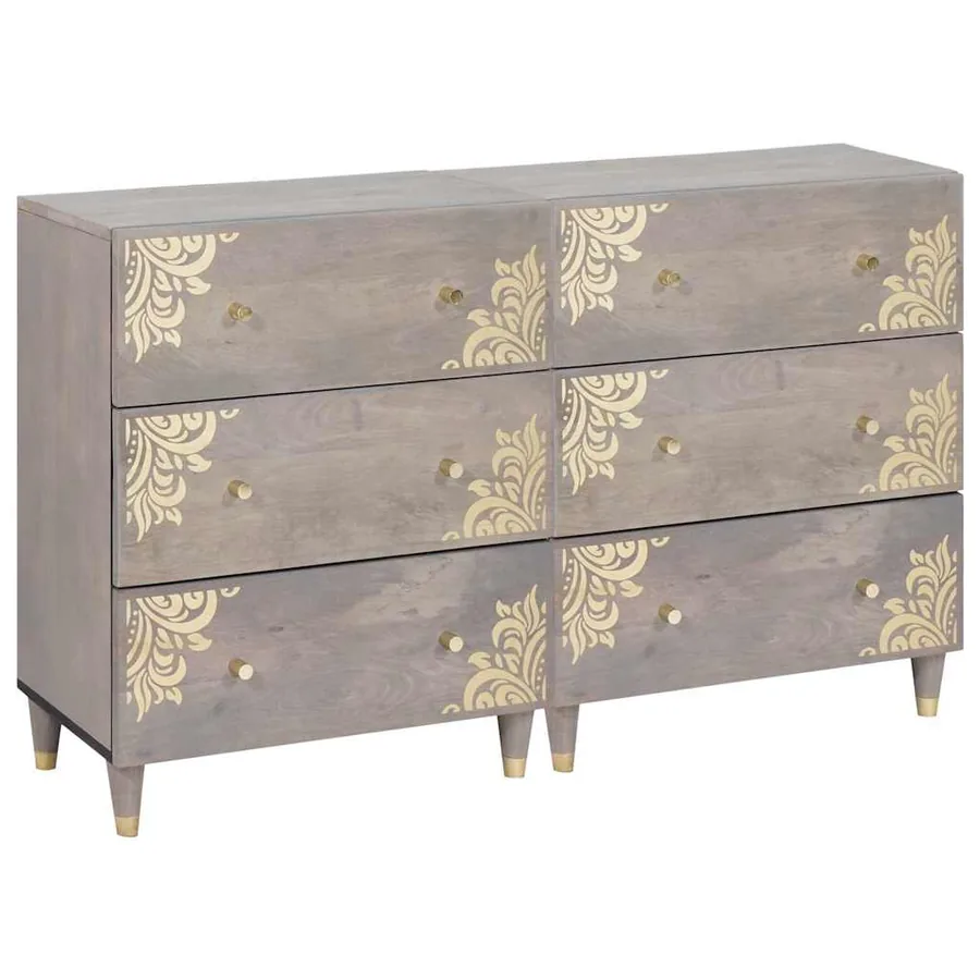 Buffet 2 pcs Gris 60 x 33 x 75 cm Bois de mangue massif
