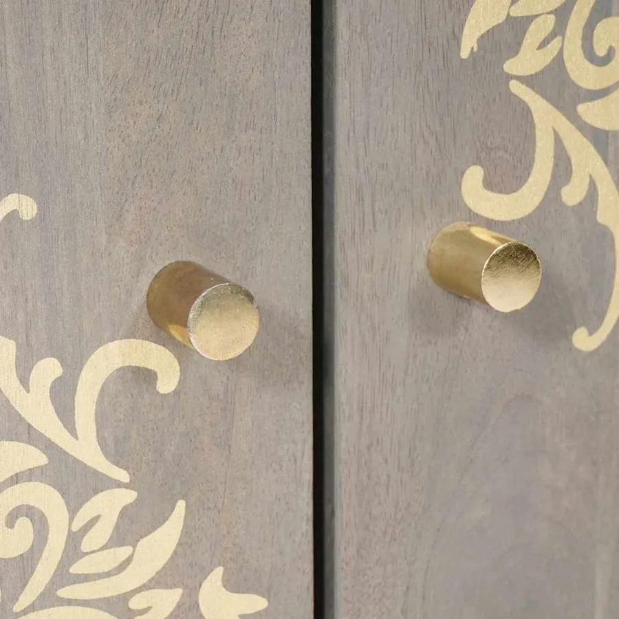 Buffet Gris et or 60 x 33 x 75 cm Bois de mangue massif - 7