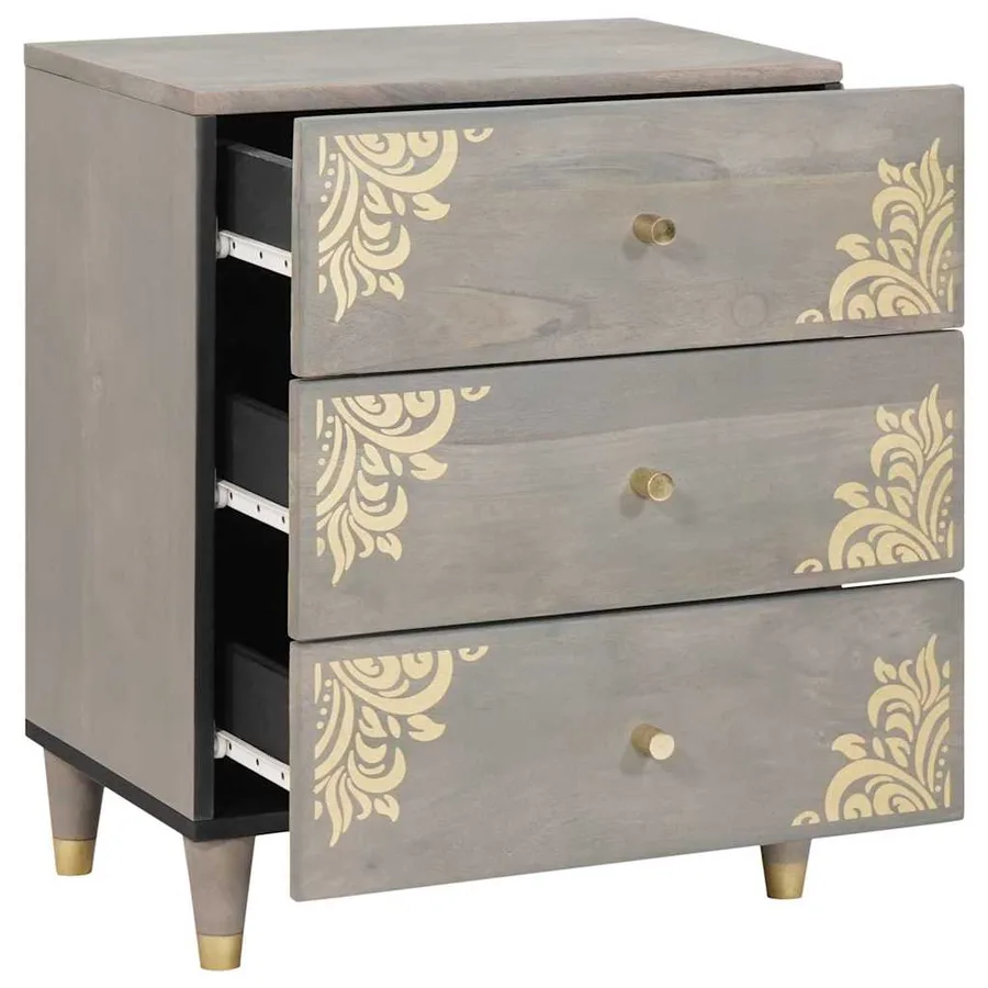 Cabinet de chevet Gris 50 x 33 x 62 cm Bois de mangue massif - 2