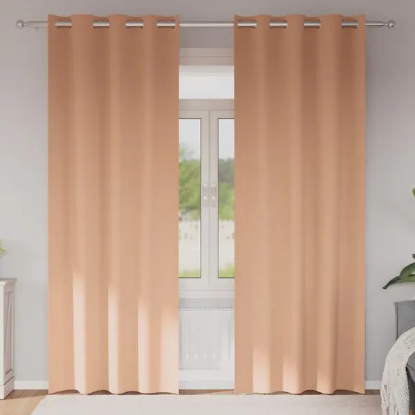 Rideaux occultants avec anneaux 2 pcs Marron Clair 245 x 140 cm