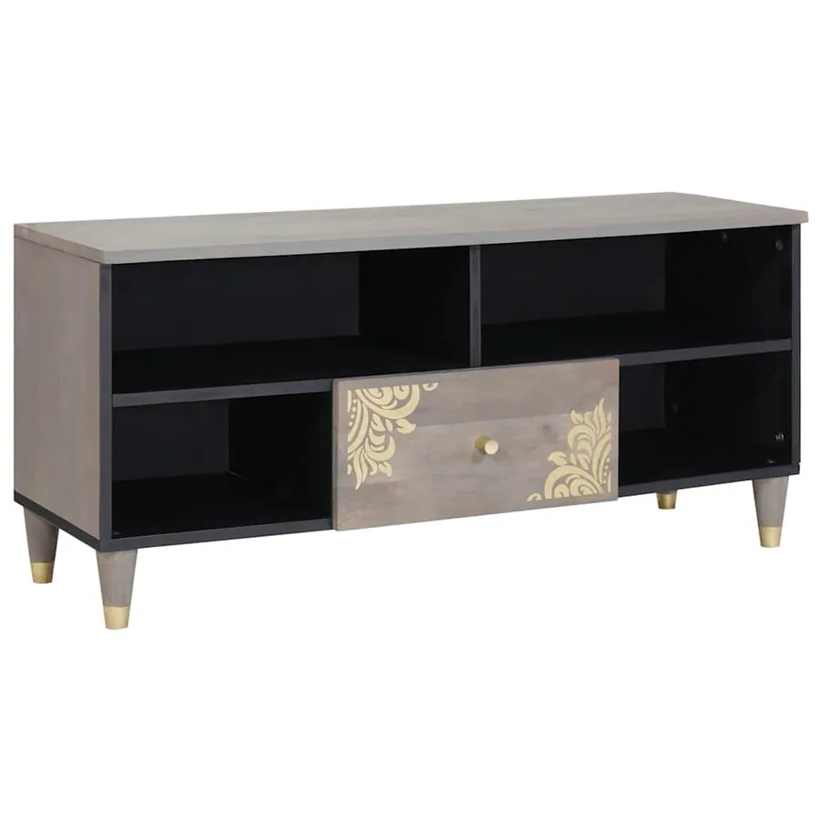 Meuble TV Gris 100 x 33 x 46 cm Bois de mangue massif