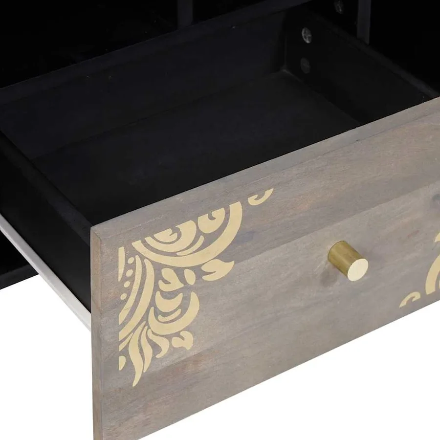 Meuble TV Gris 100 x 33 x 46 cm Bois de mangue massif - 7