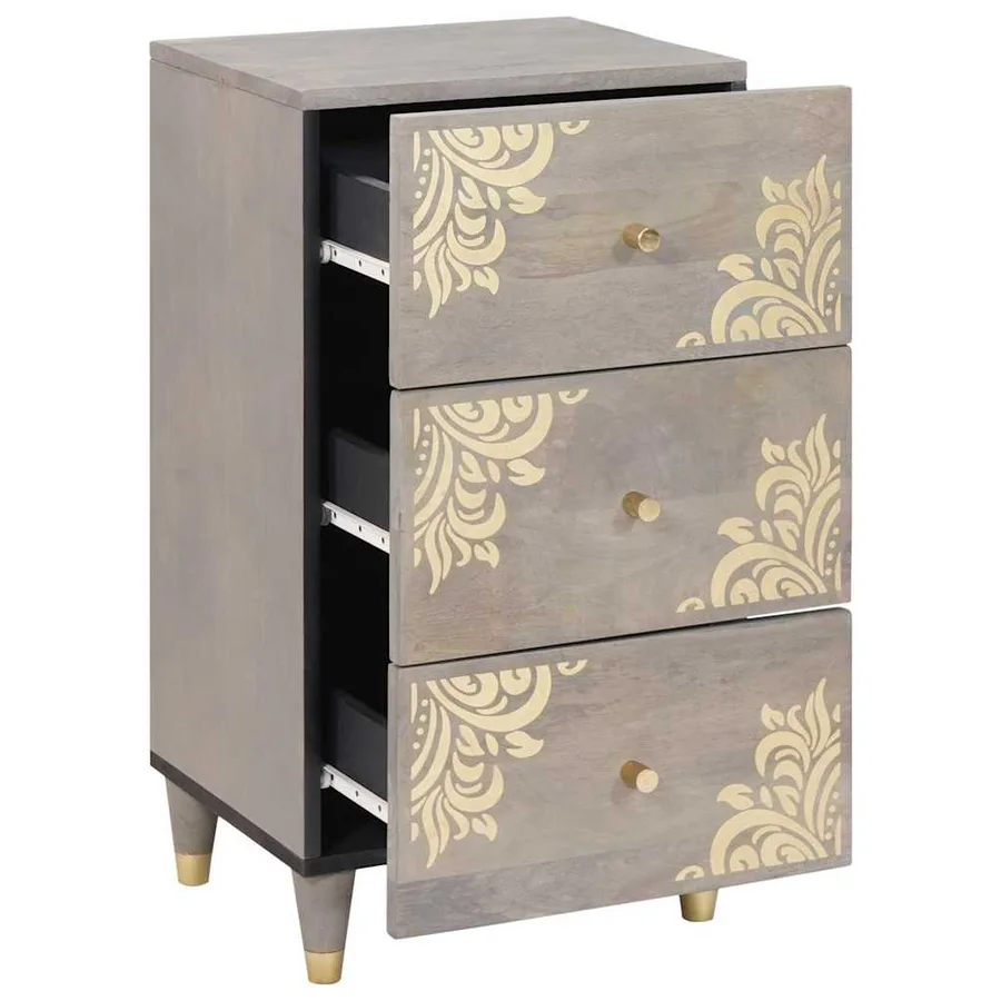 Buffet Gris et or 40 x 33 x 75 cm Bois de mangue massif - 2