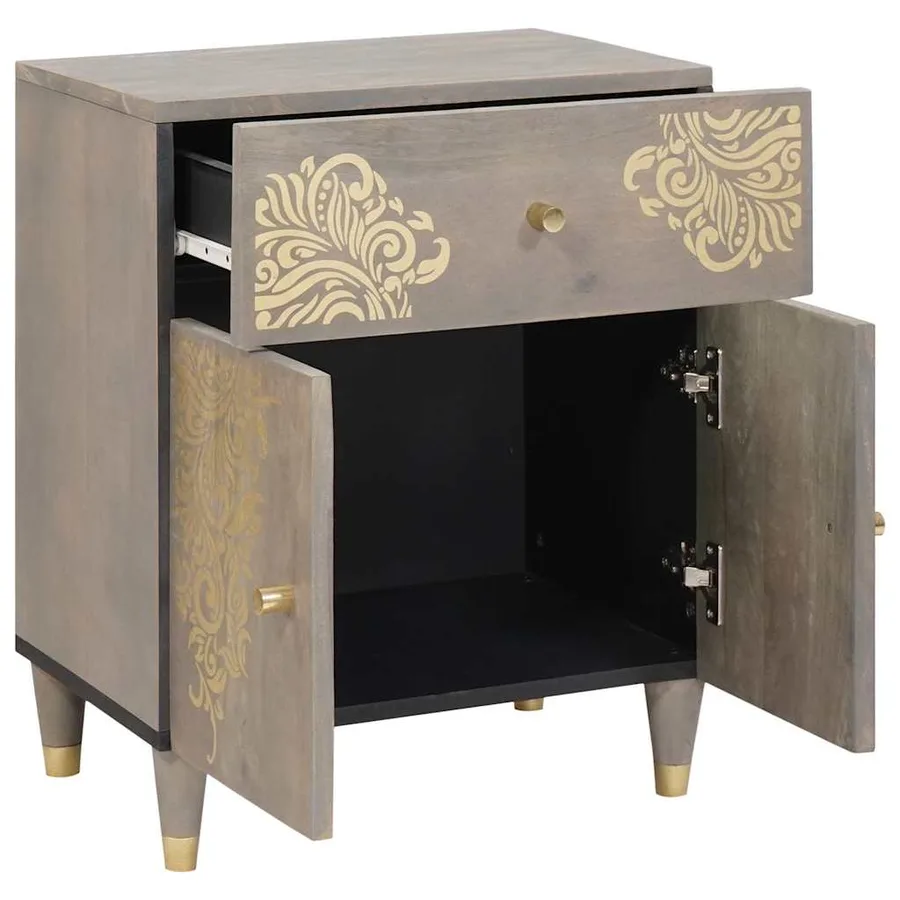 Cabinet de chevet avec porte avec tiroir Gris 50 x 33 x 60 cm - 2