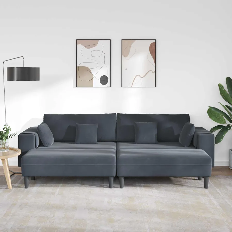 Canapé 3 pcs Gris foncé 250 x 188 x 76 cm Velours - 3