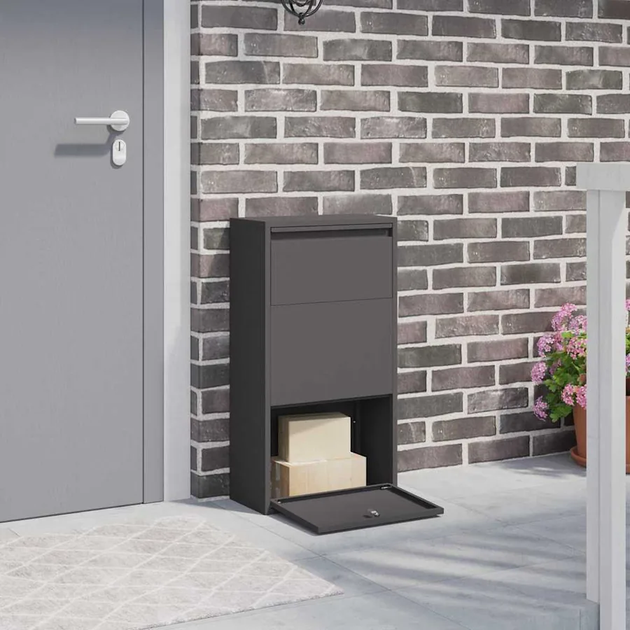 Boîte de dépôt de colis avec porte Noir 44 x 22 x 82 cm Acier
