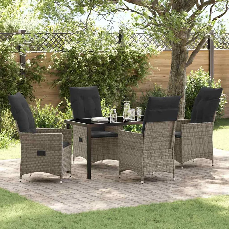 Ensemble de salle à manger pour jardin 5 pcs Gris polyrotin