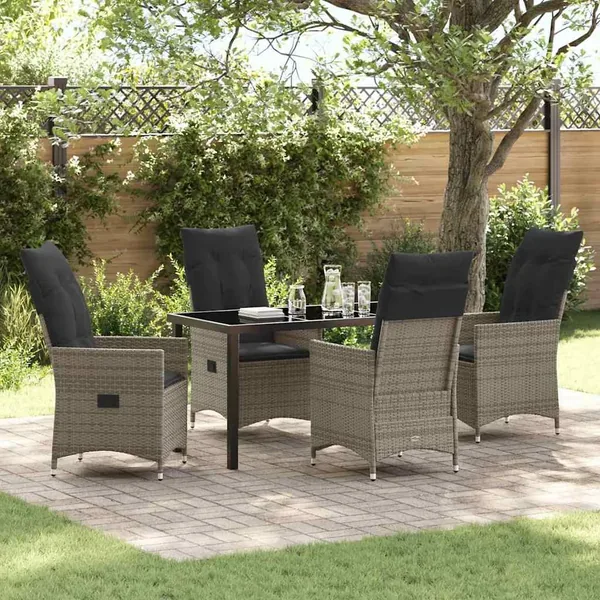 Ensemble de salle à manger pour jardin 5 pcs Gris polyrotin