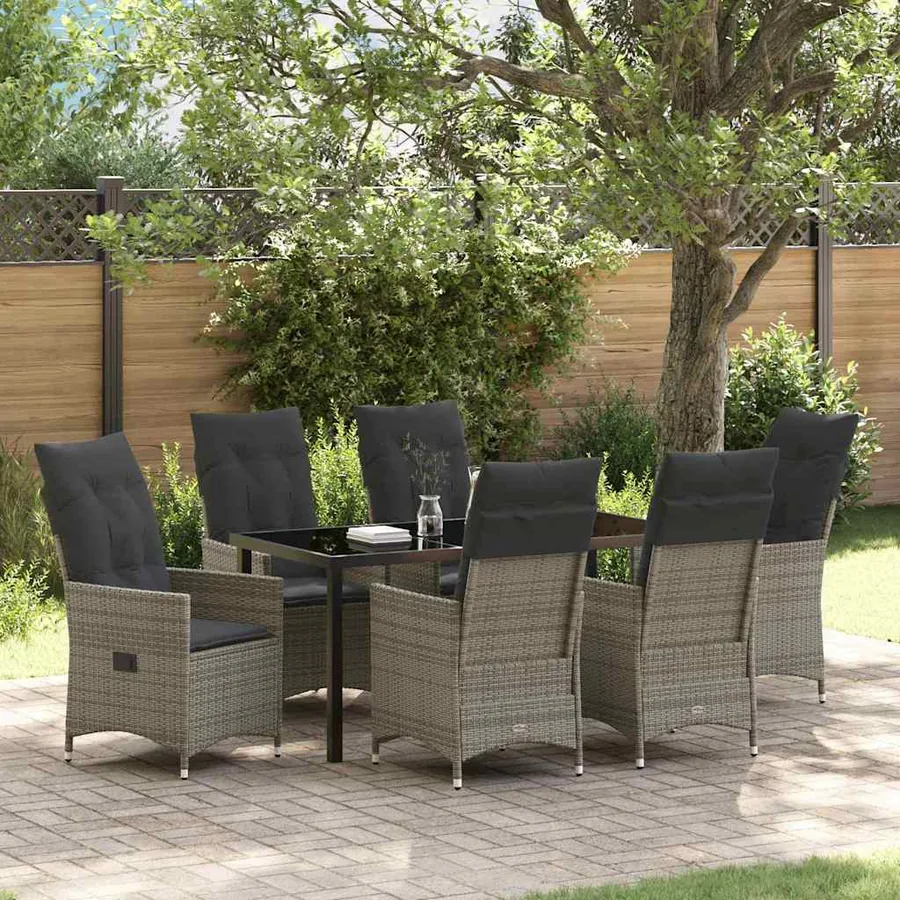 Ensemble de salle à manger pour jardin 7 pcs Gris polyrotin