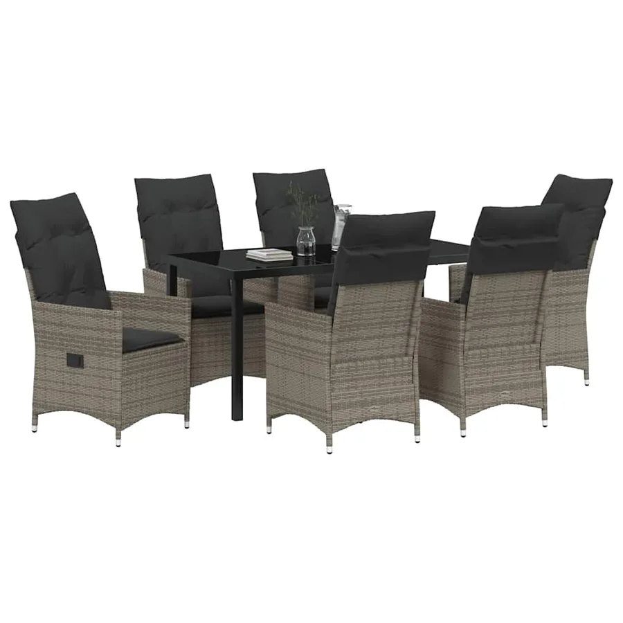 Ensemble de salle à manger pour jardin 7 pcs Gris polyrotin - 3