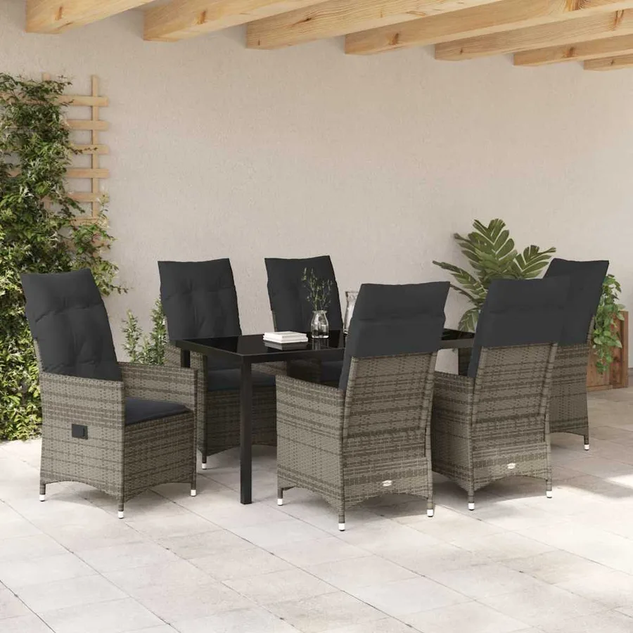 Ensemble de salle à manger pour jardin 7 pcs Gris polyrotin - 4