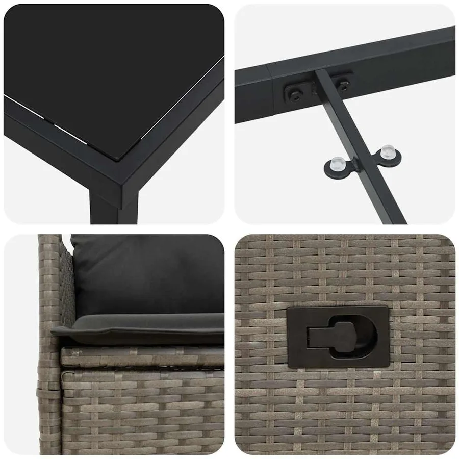 Ensemble de salle à manger pour jardin 7 pcs Gris polyrotin - 9