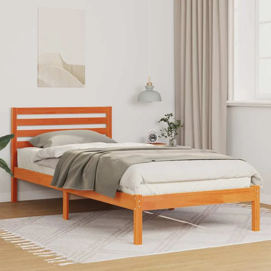Cadre de lit avec tête de lit Brun cire 90 x 210 cm Pin massif
