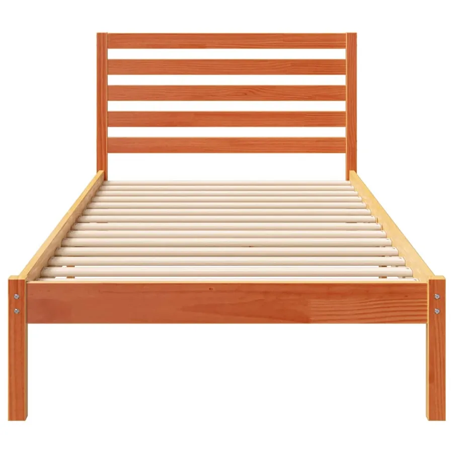 Cadre de lit avec tête de lit Brun cire 90 x 210 cm Pin massif - 5