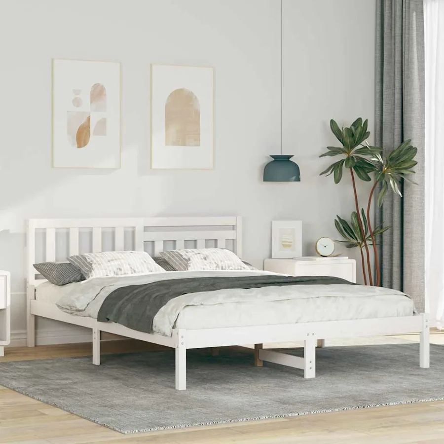 Cadre de lit avec tête de lit Blanc 150 x 200 cm Pin massif