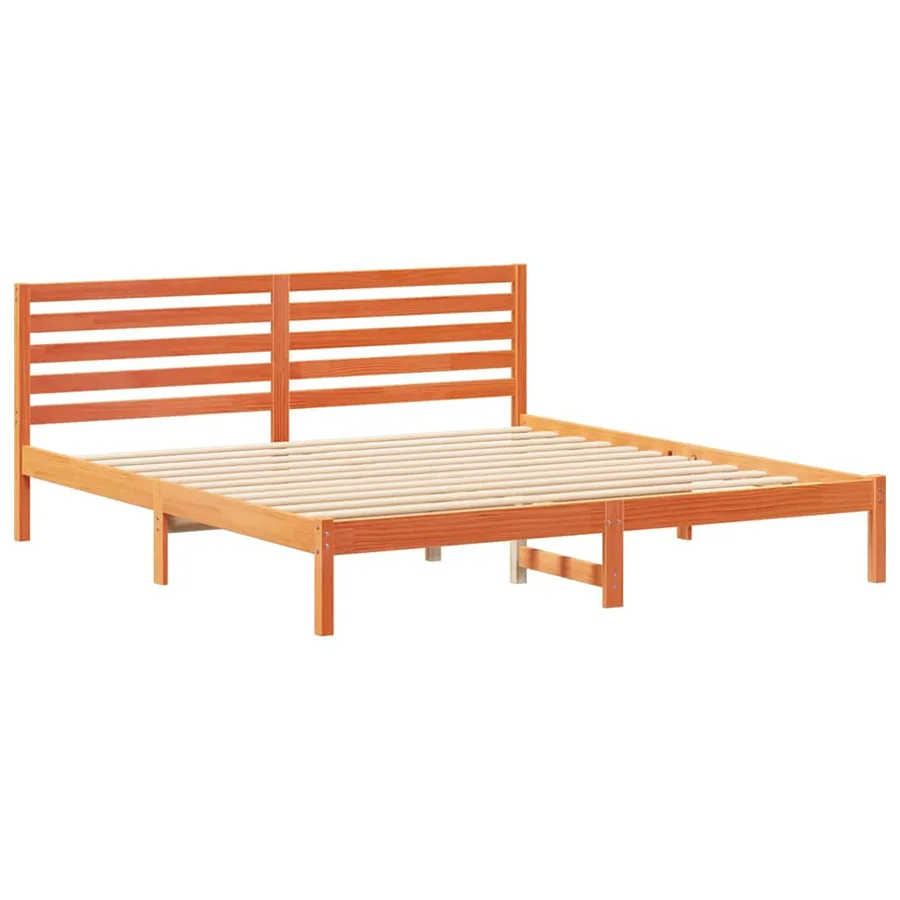 Cadre de lit avec tête de lit Brun cire 200 x 200 cm Pin massif - 4