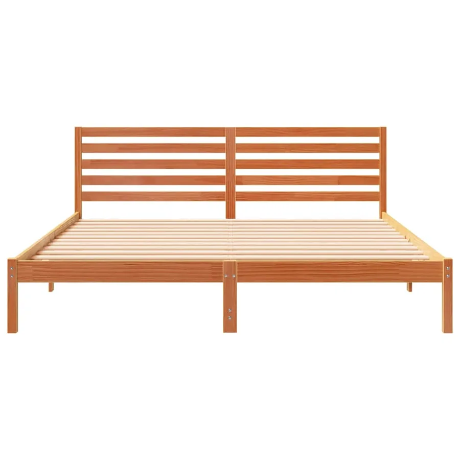 Cadre de lit avec tête de lit Brun cire 200 x 200 cm Pin massif - 5